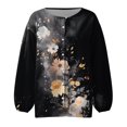 thumbnail image 2 of Eashery Button Down Shirts for Women Tops Button Down Shirts Print Long Sleeve Blouses for Women Casual Blouses Long Sleeve Linen Collared T Shirts White Tops for Women (Black,Small), 2 of 3