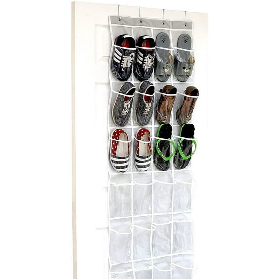 24 Pockets Crystal Clear Over The Door Hanging Shoe Organizer, 64'' x 19''