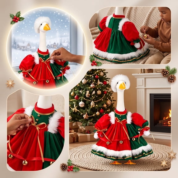 AZXY Christmas Porch Goose Outfit, 23‑Inch Goose Clothes for Cement Goose, Goose Clothing for Plastic Lawn Goose Statue, Christmas Outdoor Decor for Front Porch Yard Patio Lawn Garden