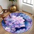 thumbnail image 2 of Round Rugs 5Ft, Spring Purple Hydrangea Round Area Rug Washable Indoor Throw Carpet, Country Flowers Garden Plants Soft Non Slip Circle Rug for Cabinet Bathroom Home Decor Aesthetic, 2 of 8