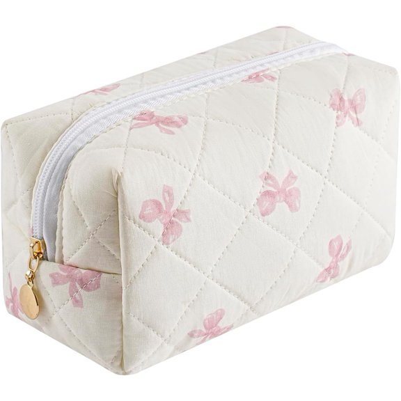 Cute Floral Makeup Bag, Quilted Makeup Bag for Women Girls, Travel Floral Cosmetic Bag Zipper Make Up Pouch, Flowers Toiletry Organizer Bag Travel Toiletry Bag
