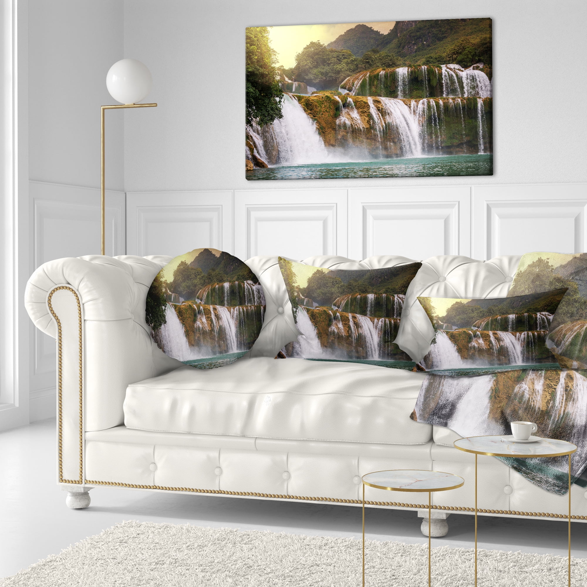 Designart Beautiful Waterfall in Vietnam - Landscape Printed Throw Pillow - 12x20