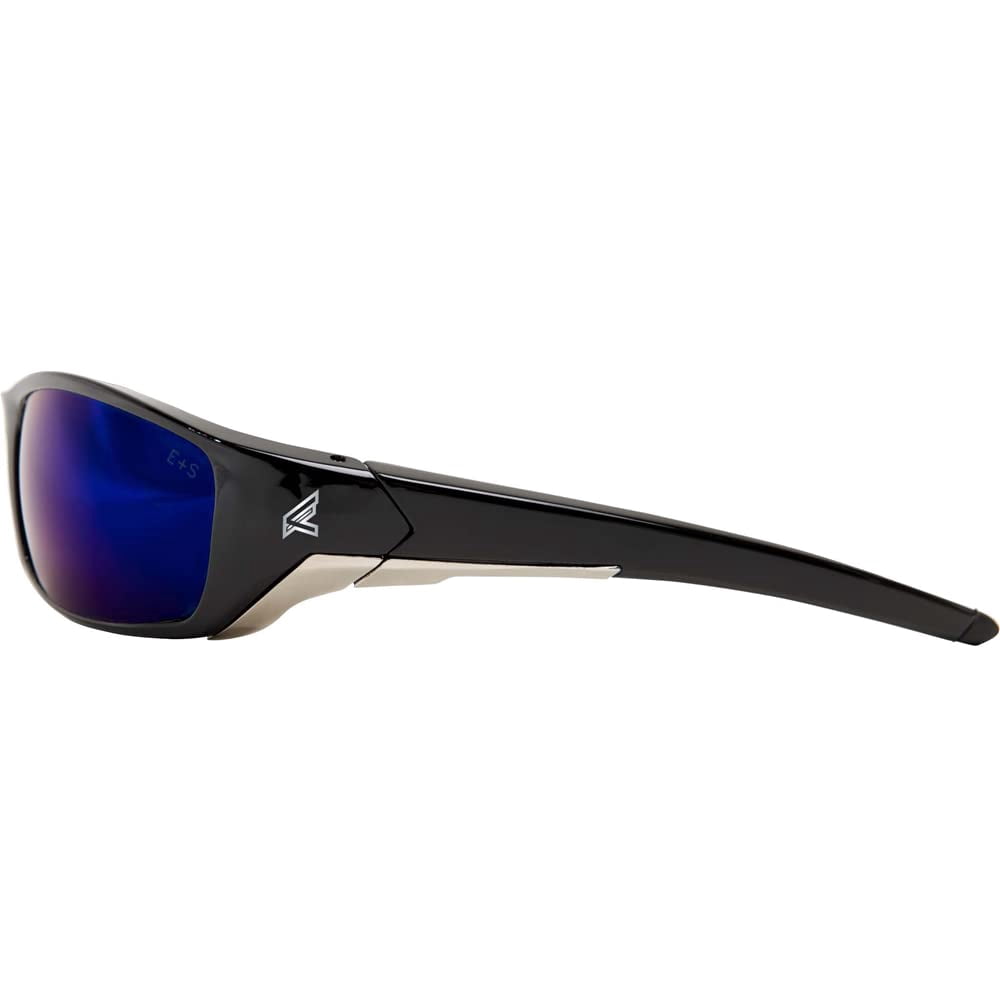 Edge Eyewear SR118 Reclus Wrap-Around Safety Glasses, Anti-Scratch, Non-Slip, UV 400, Military Grade, ANSI/ISEA & MCEPS Compliant, 5.04" Wide, Black Frame/Blue Mirror Lens, One Size