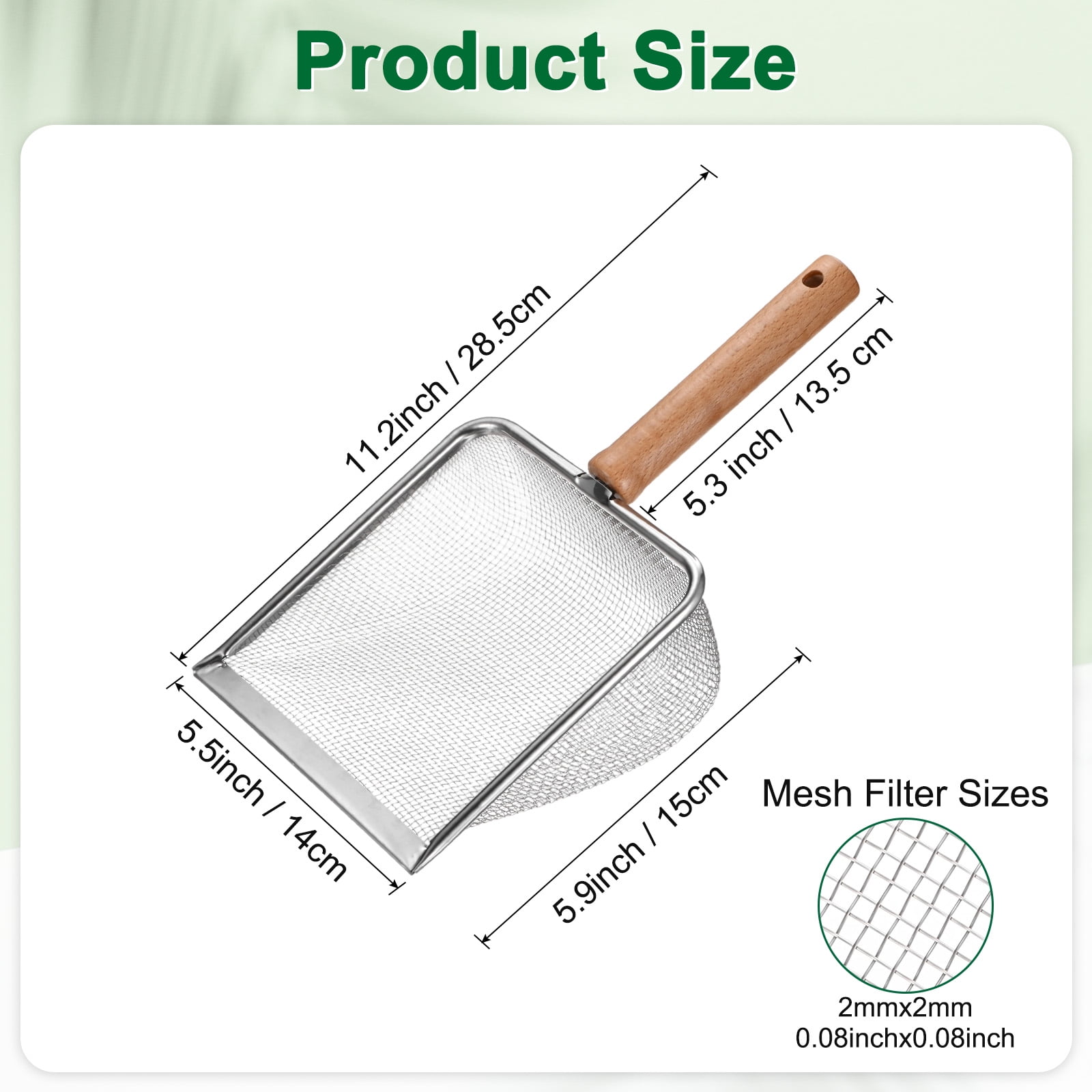 Uxcell1-Pack Gardening Soil Sifter, 2 mm Mesh Stainless Steel Sand Soil Compost Sieve with Beech Handle [Silver Tone]