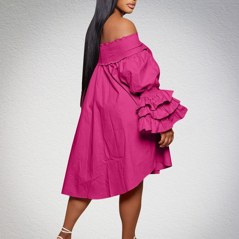 Mrat Junior Bridesmaid Dresses Off Shoulder Dress for Women A-Line Ruffle Sleeve Casual Plus Size Midi Pleated Sundress Flowy Dress S-219 Hot Pink-A M Mrat Junior Bridesmaid Dresses Off Shoulder Dress for Women A-Line Ruffle Sleeve Casual Plus Size Midi Pleated Sundress Flowy Dress S-219 Hot Pink-A M