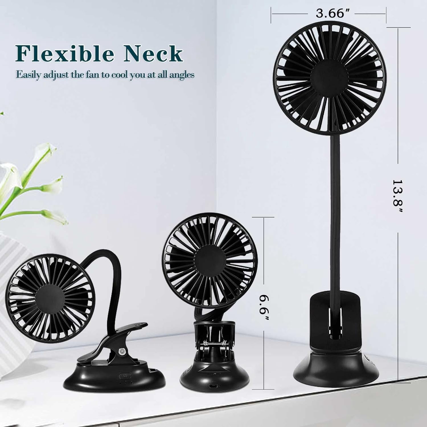 Clip on Fan Usb Mini Fan Battery Operated Desk Fan with Emergency Power Bank, Baby Stroller Fan Rechargeable Personal Fan Flexible Neck 3 Speeds Great for Beach Car Camping Dorm Bed Office-Deep Blue