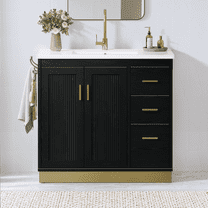 ANCTOR 36 inch Modern Black Bathroom Vanity with Integrated Ceramic Sink, Adjustable Shelves Soft-Close Drawers & Cabinet, Black