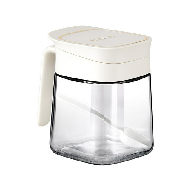 WRKEKC Clearance 300ML Glass Spice Jar with Flip Lid - Airtight Sugar/Pepper Container with Measuring Spoon