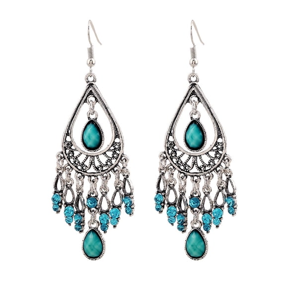 Bohemian Vintage Carved Water Drop Tassel Earrings – Green Fashion Jewelry for Women – Creative One Size