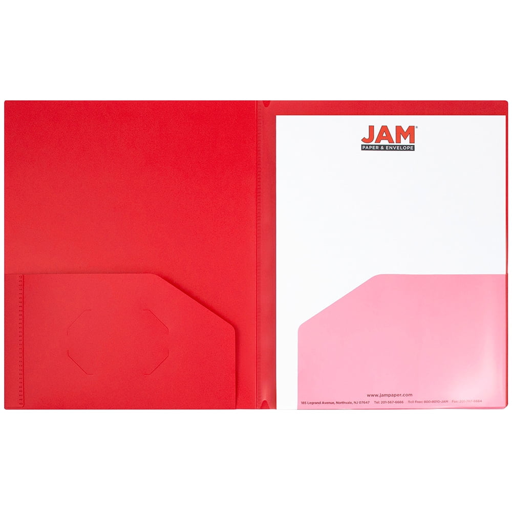 JAM Paper Heavy Duty Plastic Multi Pocket Folders, 10 Pocket, Red, 3 pack