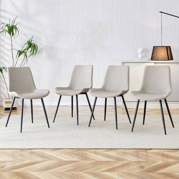 Nmkwnr Pack of 4 Dining Chair with Black Metal Legs, Faux Leather Cushion Side Chair for Restaurants, Kitchens, Bedrooms, Office, Light Gray