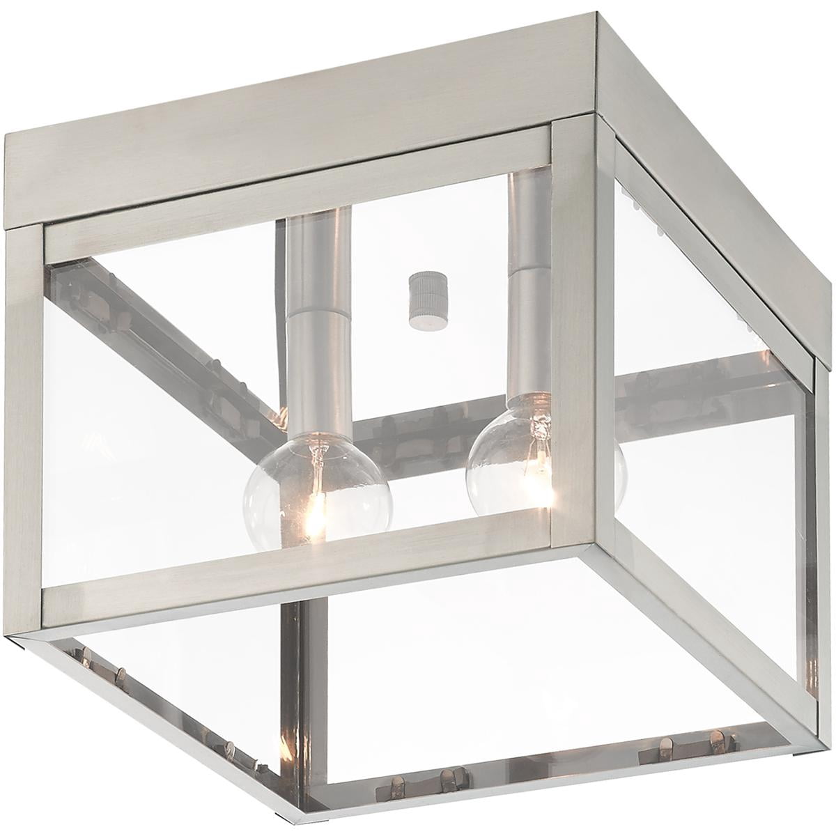 8 inch 2 Light Brushed Nickel Outdoor Ceiling Light fixture with Clear Glass Shade