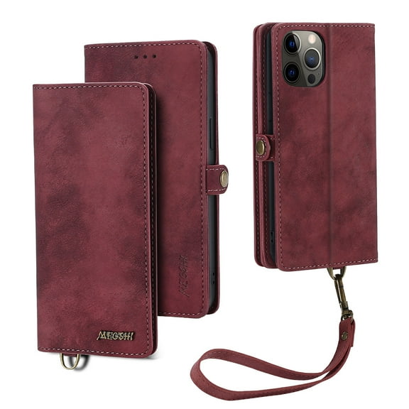 Magnetic Wallet Case for iPhone 13 Pro Flip Case, Luxury PU Leather Cover ID Cash Credit Card Slots Holder Carrying Pouch Folio Flip Case for Apple iPhone iPhone 13 Pro ,Red