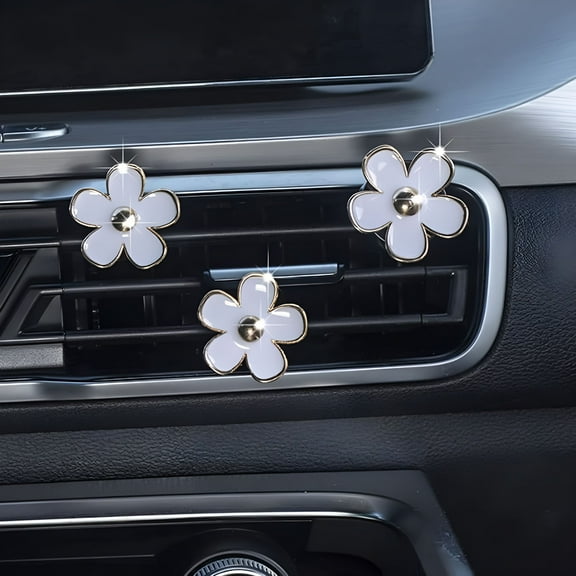 LAMIRO 6 Pcs Daisy Flower Air Vent Clip Cute Car Air Fresheners Vent Clips Car Interior Decor for Women - White