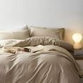 thumbnail image 2 of Khaki Duvet Cover Set Twin Size Minimalist Solid Colored Soft Microfiber Beige Taupe Bedding Set with Zipper Ties, 2 of 5