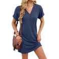 thumbnail image 1 of Robe T-Shirt Décontractée pour Femme à Col en V Mini Robes d'Été à Boutons à Manches Courtes Bleu Foncé m, 1 of 10