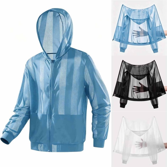 Dianli Gifts Ultra Thin Hollow Out Mesh Sunscreen Jacket, Breathable Zip Pocket Long Sleeve Coat, Quick Dry Fashion Outdoor Fishing Casual Outwear for Men Sky Blue XXXXL