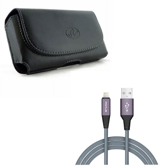 Case Belt Clip w 10ft USB Cable for iPhone 8/7/6S/6/11 Pro - Leather Holster Cover Loops Pouch, Charger Cord Power Wire Braided Long for iPhone 8/7/6S/6/11 Pro Models