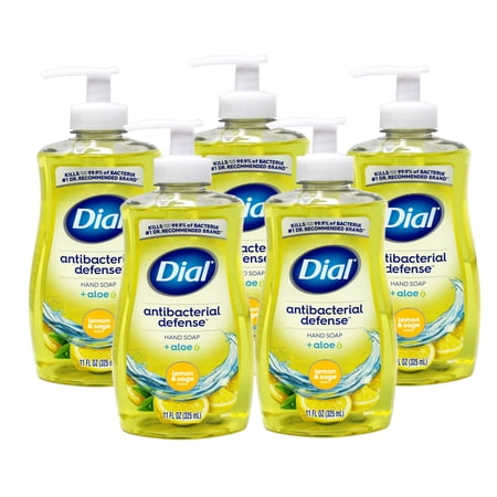 5 Pack - Dial Liquid Hand Soap Antibacterial Defense with Aloe, Lemon Sage, 11 FL OZ