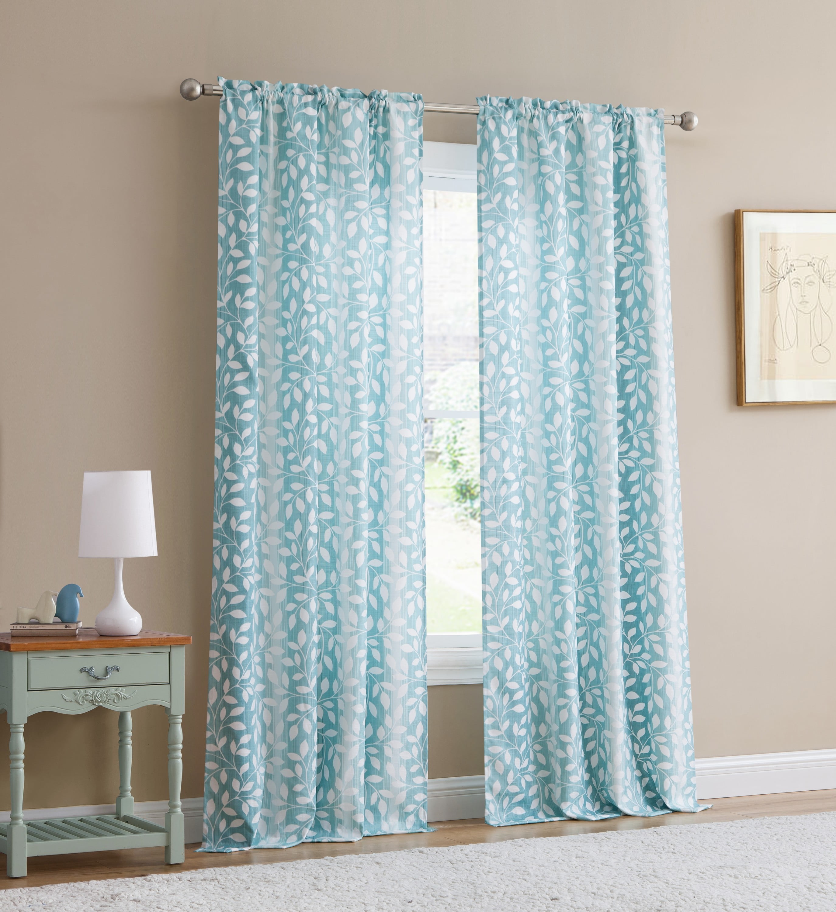 Mainstays Bennett Textured Panel Pair Aqua Leaf 40 X 84 Each