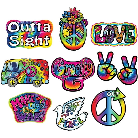 Set of 120 Multicolor Psychedelic 60's Party Cutouts 12.25"