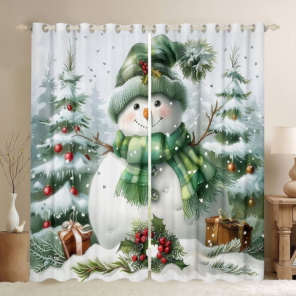 Homewish Kawaii Snowman Black Out Curtains For Preppy Children Kids,Merry Christmas Curtains Pack of 2 (42x63 Each),Happy Winter Xmas Bedroom Curtains,Luxury Bedroom Decor