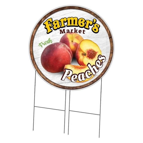SignMission C-36-CIR-DS-WS- Peaches 36 in. Double Sided Corrugated Circular Plastic Sign - Farmers Market Peaches