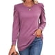 thumbnail image 3 of Top de manga larga con hombros plisados, cuello redondo, Color puro, ajuste holgado, jersey informal para mujer para Otoño Invierno, 3 of 6