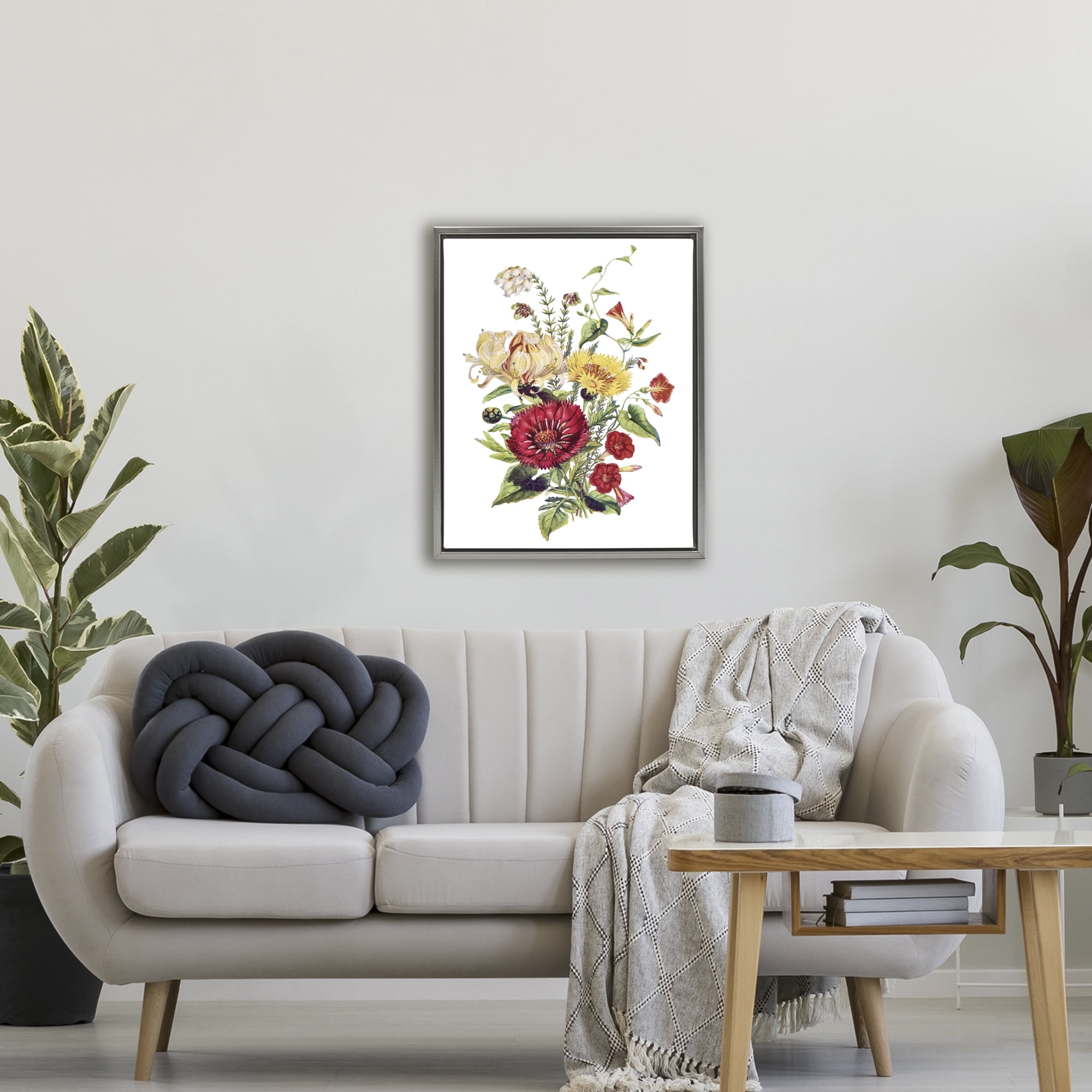 Bundle Of Wild Florals Gray Framed Floater Canvas Wall Art, design by Lettered and Lined