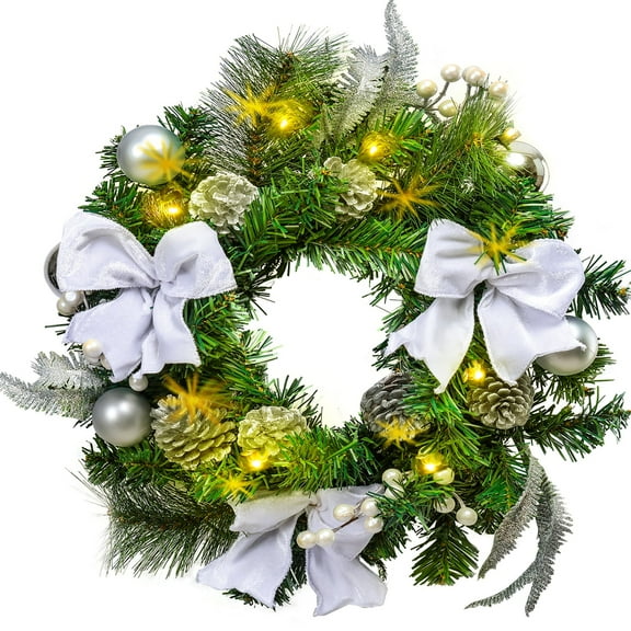 20 inch Christmas Wreaths-Christmas Wreath with Lights LED,Battery Operated LED light with cute little decorations Wreath for christmas festival party, patio,farmhouse decoration