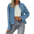 thumbnail image 3 of ClodeEU Womens Long Sleeve Stand Zip Up Cropped Jacket,Fall Fashion Bomber Jacket With Pockets Blue,Womens Plus M, 3 of 8