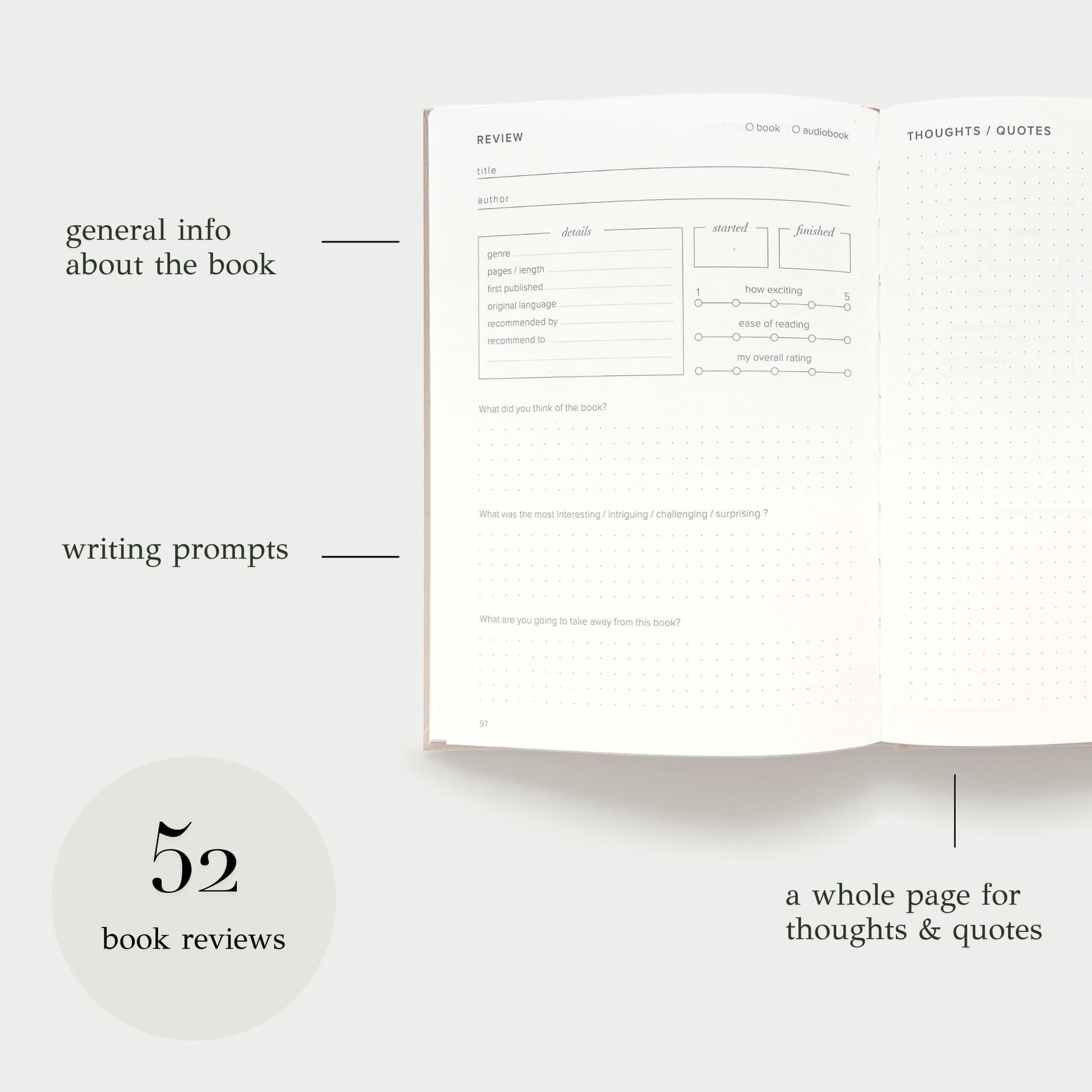 Kunitsa Co. Reading Journal. Review and Track Your Reading (Green) - 52 Book Reviews
