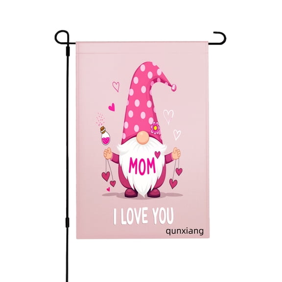 Amhnf Pink Gnome Mom I Love You Garden Flag For Home Outdoor Garden Yard Decor 12x18 inch