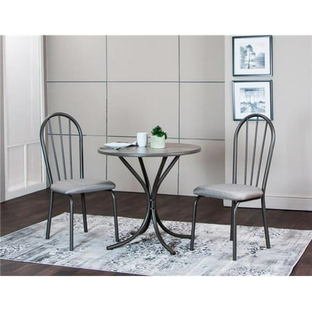 Sunset Trading Cr D8719 59 3pc 3 Piece Dining Table Set With 1 Round 2 Chairs Padded Seats In Steel Grey
