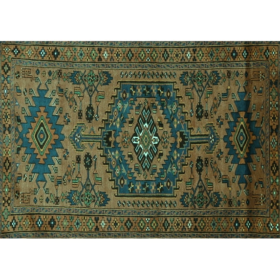 Ahgly Company Machine Washable Indoor Rectangle Persian Turquoise Blue Traditional Area Rugs, 4' x 6'