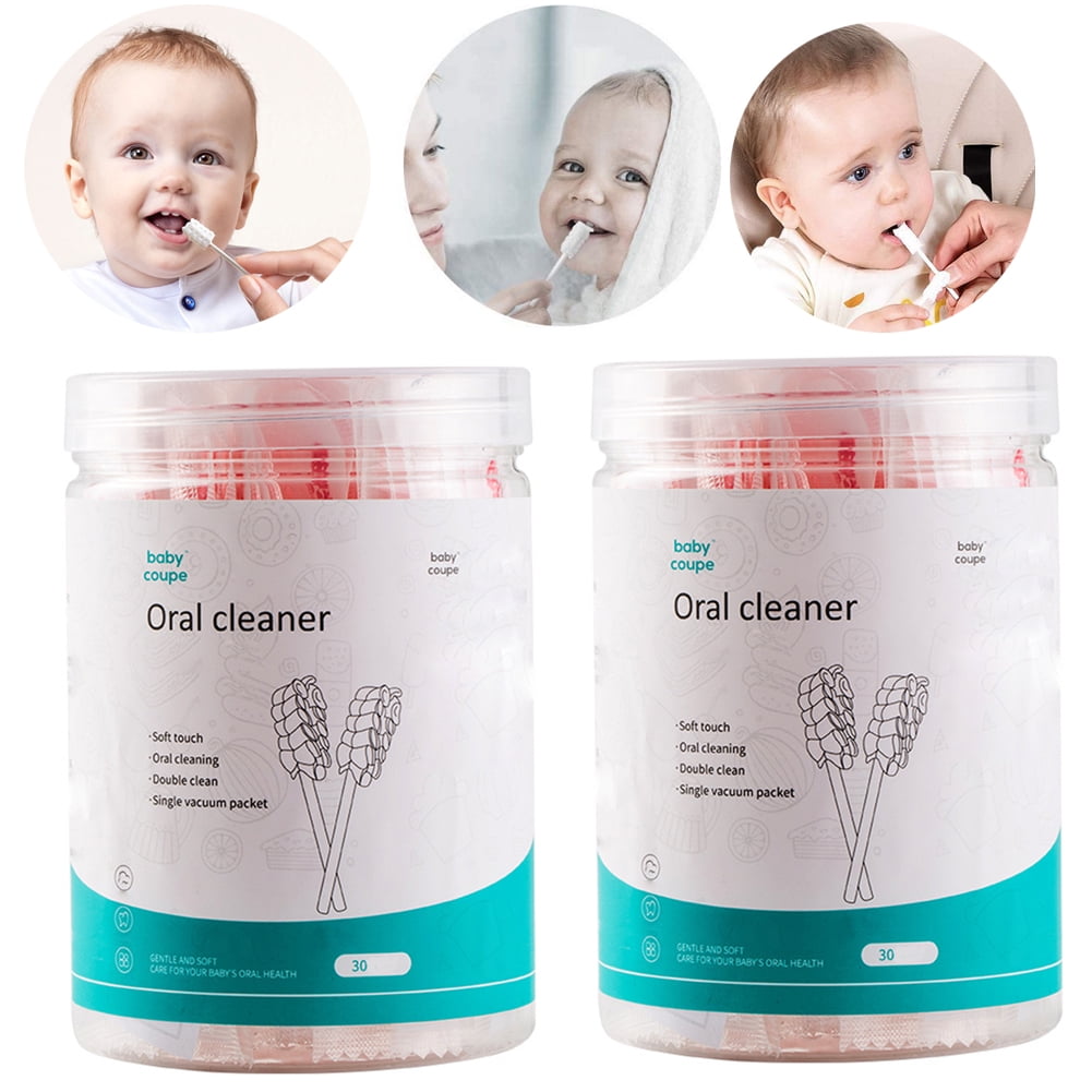 Zhaomeidaxi 60Pcs Newborn Baby Tongue Cleaner Toothbrush Clean Baby Gums Disposable Tongue Cleaner Soft Gauze Toothbrush Infant Oral Cleaning Stick Dental Care for 0-36 Months Baby