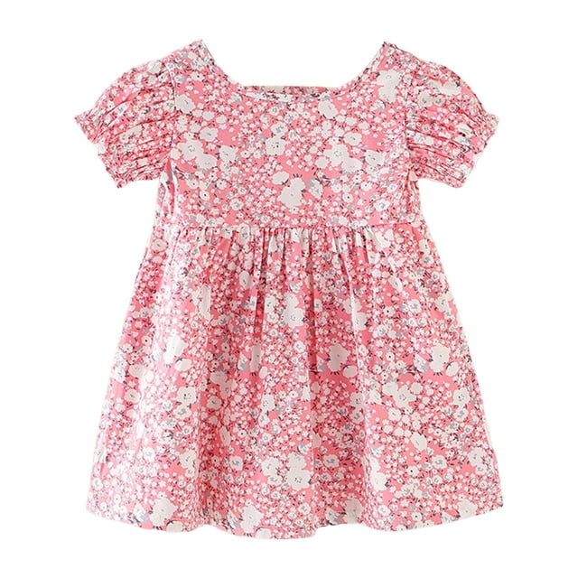 felwors Robe d'Été pour Filles, Encolure Carrée, Manches Courtes, Taille Croisée, Robe Trapèze Courte Décontractée