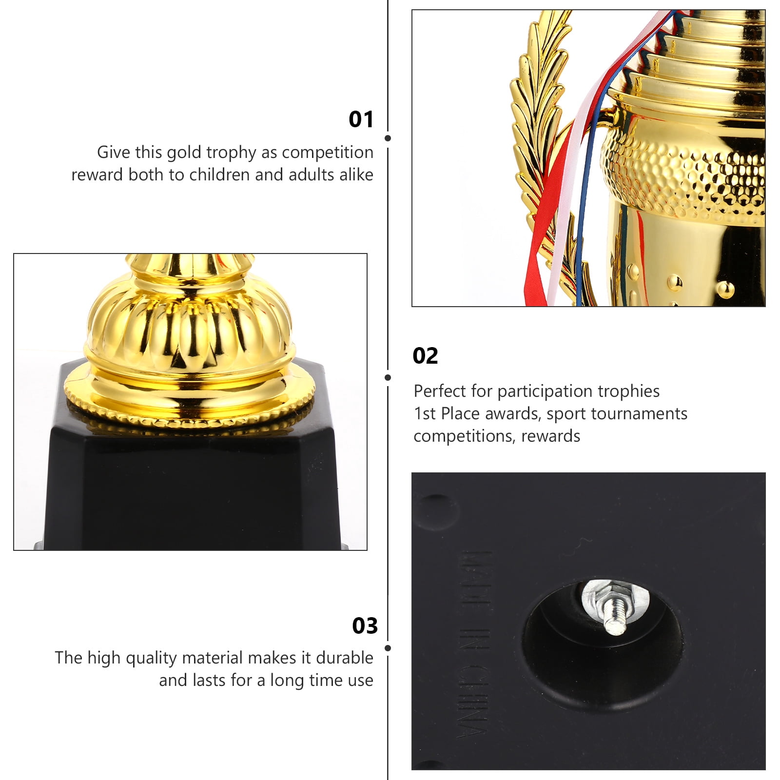 Set of 2 Plastic Award Bodybuilding Trophy Big Football Mini Trophies Funny with Cover Gold Child