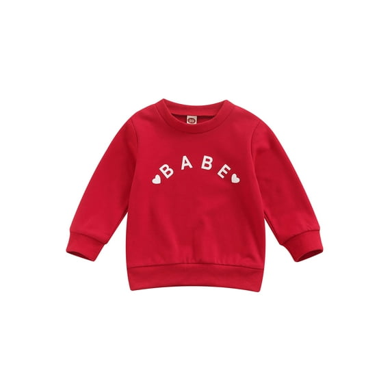 Qmyliery Autumn Little Girls Boys Hoodie, Long Sleeve Round Collar Tops Red and Pink