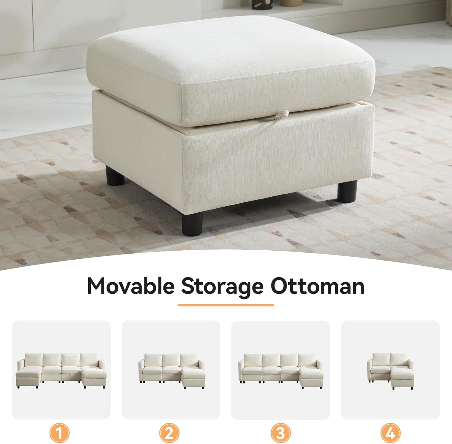 Middle Seat Module for Modular Sectional Couch Sofa, Living Room Accent Armless Sofa Chair with Storage & Pillow, Modern Side Sectional Middle Unit, Chenille Beige