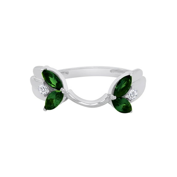 Marquise & Round Simulated Green Emerald & Cubic Zirconia Enhancer Guard 14K White Gold Ring Size - 6