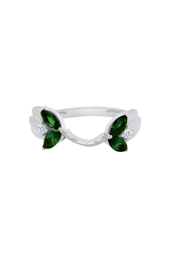 Marquise & Round Simulated Green Emerald & Cubic Zirconia Enhancer Guard 14K White Gold Ring Size - 8.5