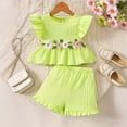 thumbnail image 2 of Splozh Baby Girl Summer Outfits Toddler Baby Girl Clothes Outfits Summer Ruffle Flower T Shirt Shorts Set Clothes for Girls 6-7 Years,Green, 2 of 7