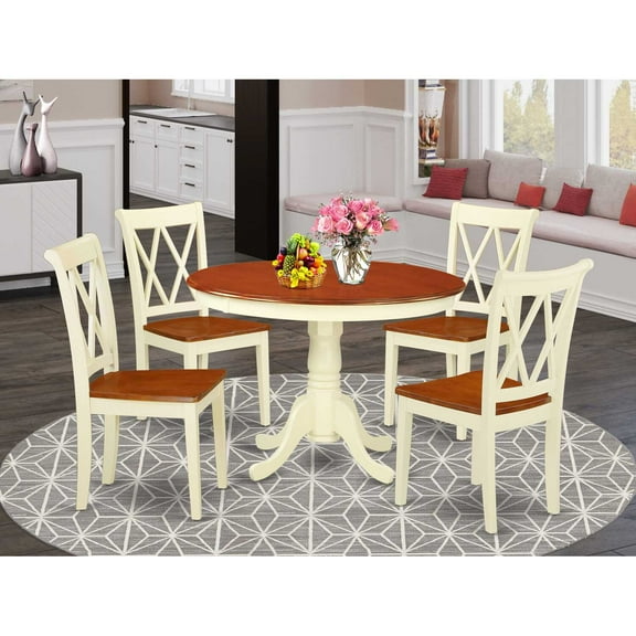 East West Furniture Dining Room Set Buttermilk & Cherry, HLCL5-BMK-W