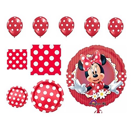Minnie Mouse Party Supplies Classic Red Balloons Plates And