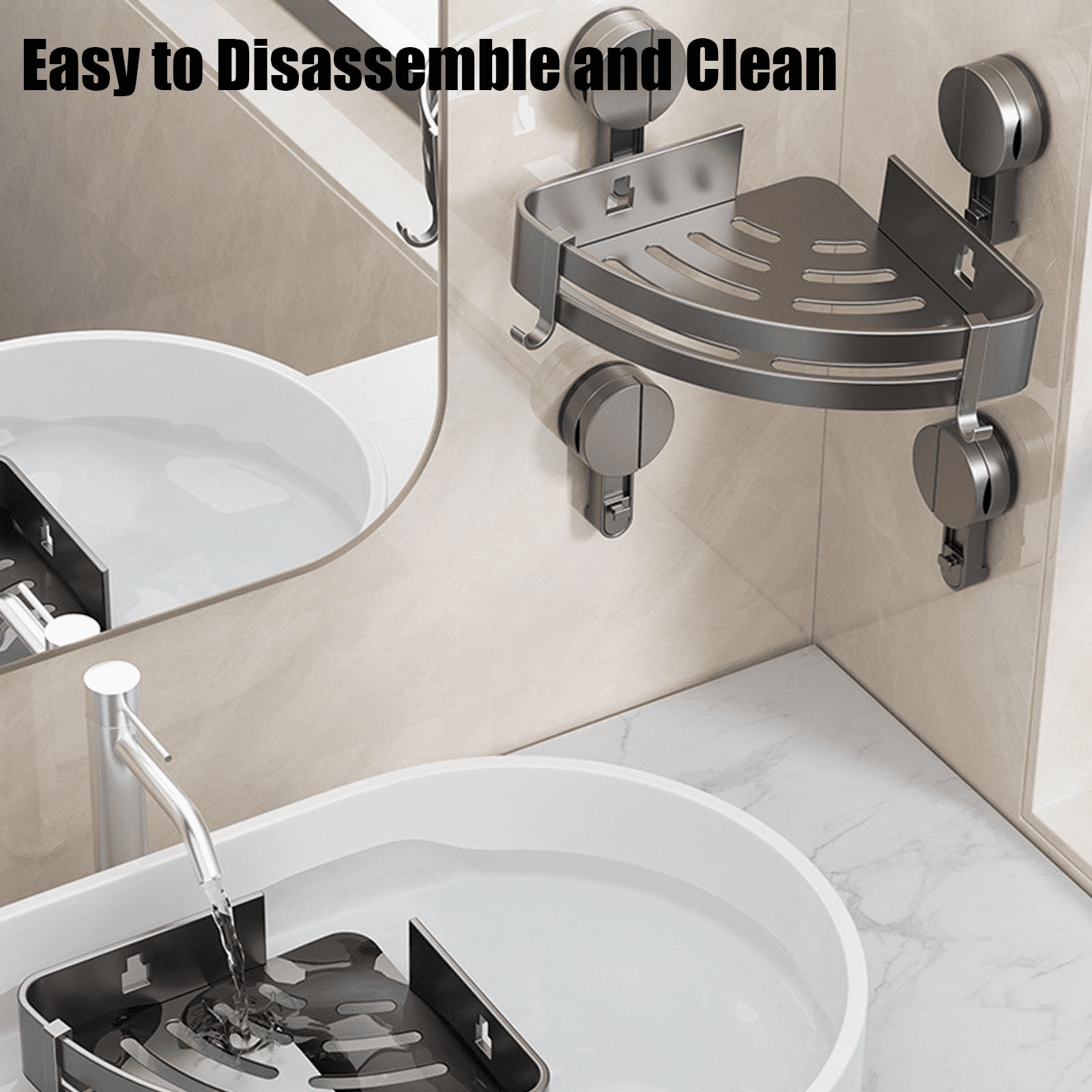 Suction Cup Storage Rack for Bathroom, Corner Placement Organizer for Washstand,Wall,Toilet,Shower Caddy for Bath Toys,Soap,Shampoo,No Drill Adhesive Shelf for Bathroom Organization
