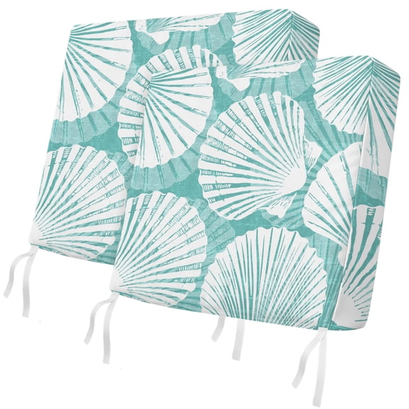 Outdoor Patio Cushion Covers 2 Pack Teal Sea Shell Chair Pads Slipcovers with Ties & Zipper Waterproof Seat Cover Set Coastal Ocean Scallop Seat Cushion Covers for Outdoor Couch Sofa 24x24 Inch