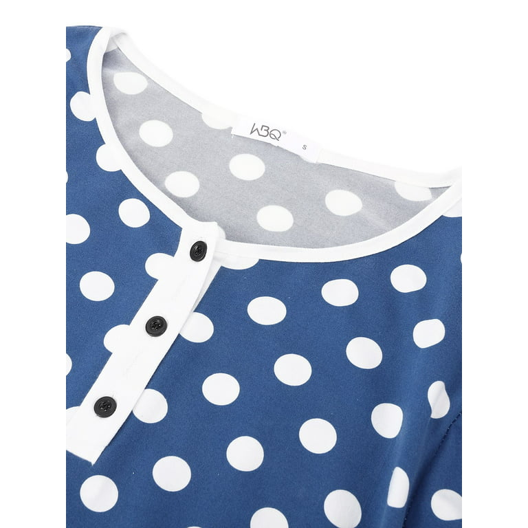 EFINNY Women's Nightgown Short Sleeve Soft Comfy Sleepwear with Pockets  Henley Neck Button Down Nightdress Retro Polka Dot Nightshirt, S-XXL