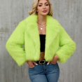 thumbnail image 6 of Women's Faux Fur Cropped Jacket Long Sleeve Open Front Lapel Winter Jacket Shaggy Warm Short Outerwear Fall Clothes, 6 of 7