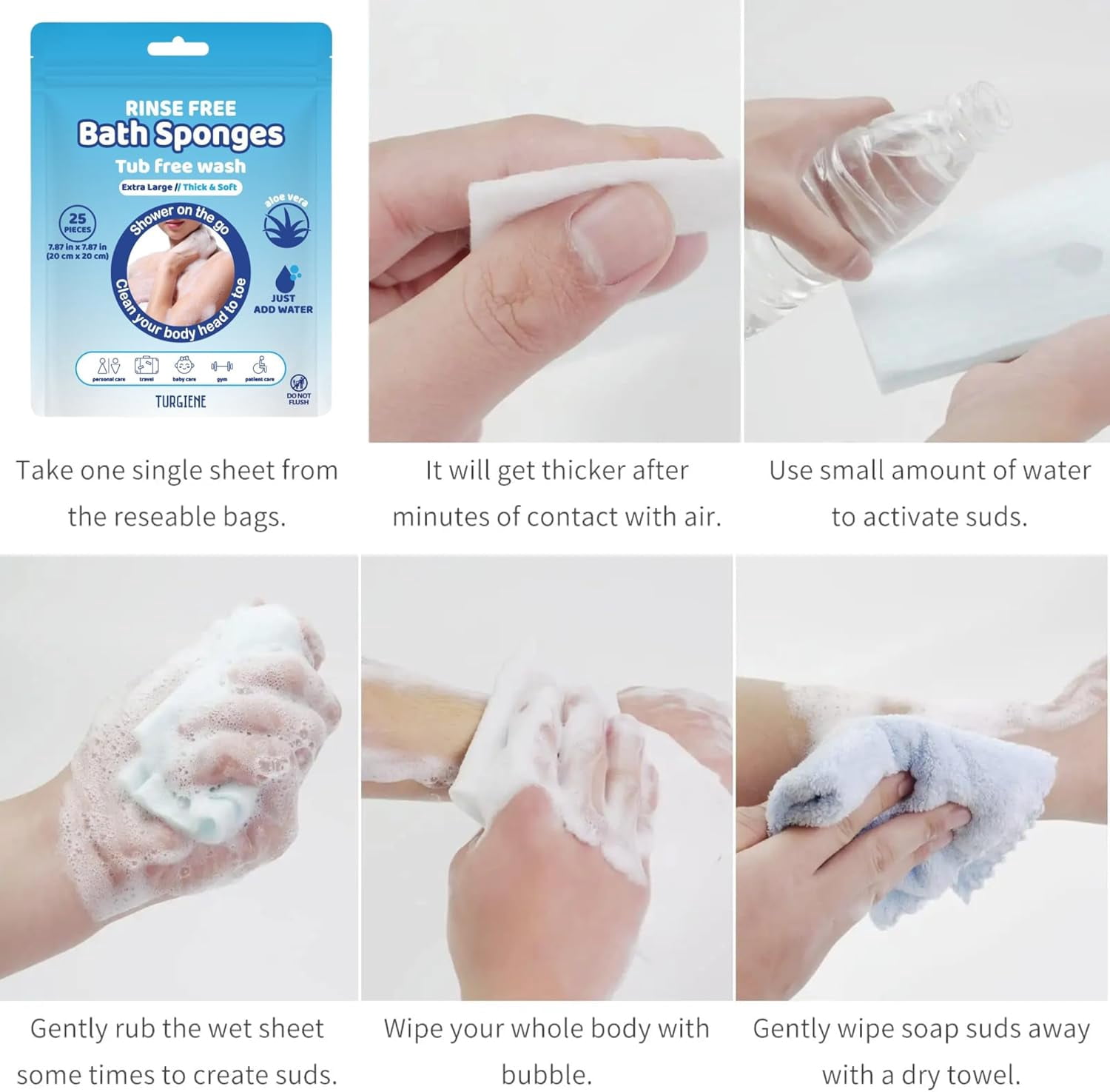 Rinse Free Bath Sponges Single Pack